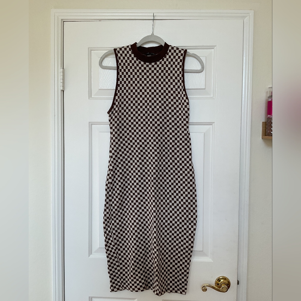 Zara Black and White Checkered Midi Dress
